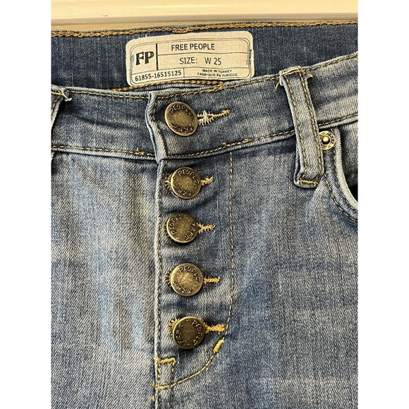 Free People Reagan Raw Hem Jeans Size 25 Blue Exposed Button Fly Skinny Fit - Picture 5 of 8